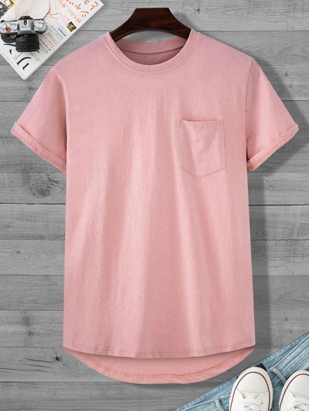 

men solid pocket front curved hem tee t4uo#, White;black