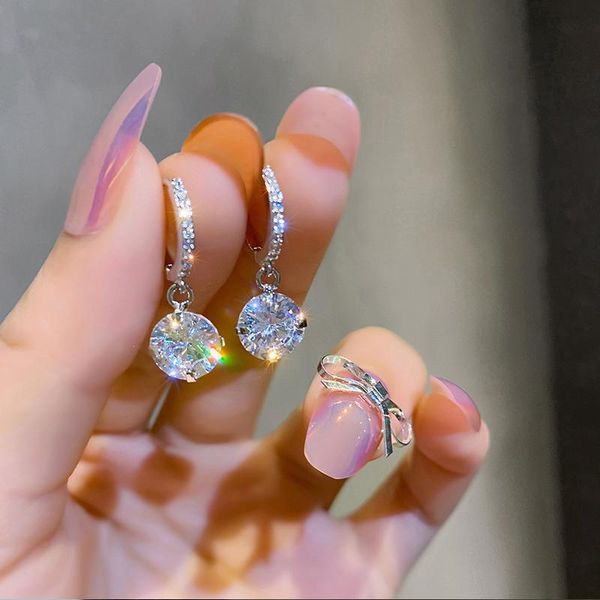 

dangle & chandelier fashion round ear buckle rhinestone pendant women's earrings exquisite 2021 trend personality simple women jewelry, Silver