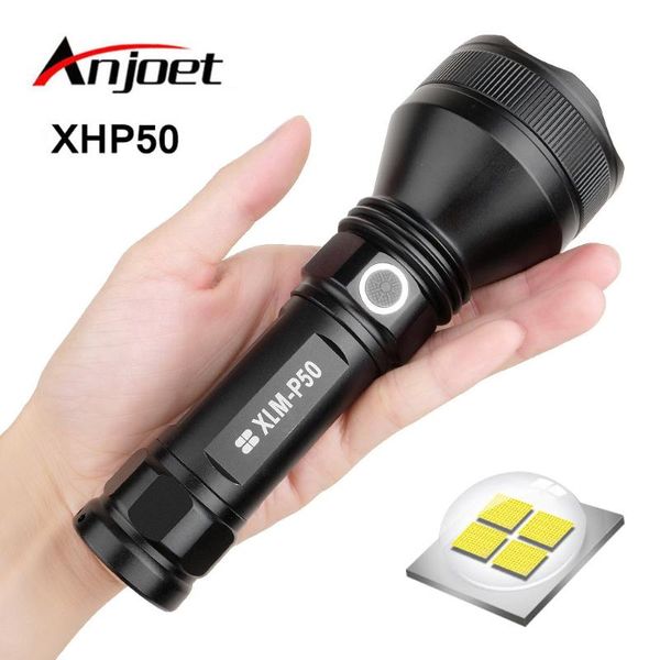 

anjoet powerful tactical xhp50 led usb rechargeable torch waterproof lamp super bright lantern 26650 18650 camping flashlights to torches