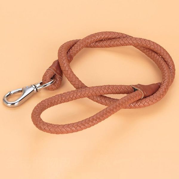 

dog collars & leashes pu leather weave large leash long traction round rope medium big chain prevent strain pet lead for dogs