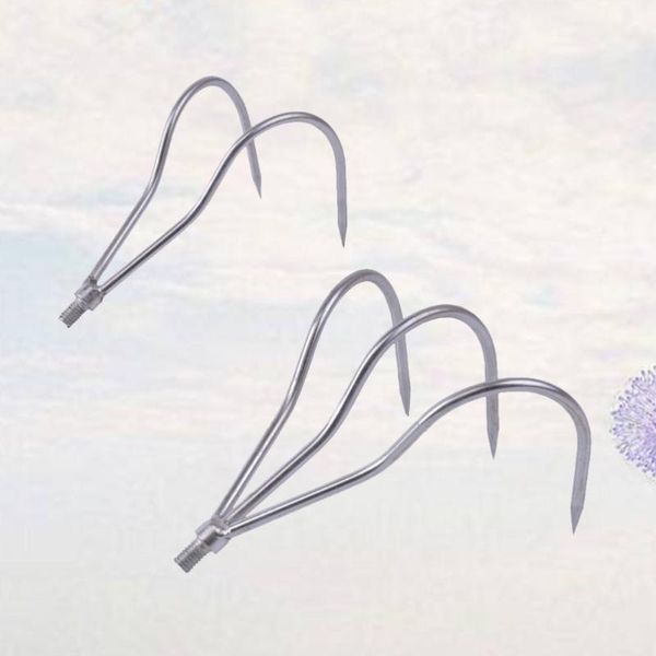 

pcs fishing aquatic tines rake stainless steel rod accessories catch fish hook for outdoor supplies (2 hooks