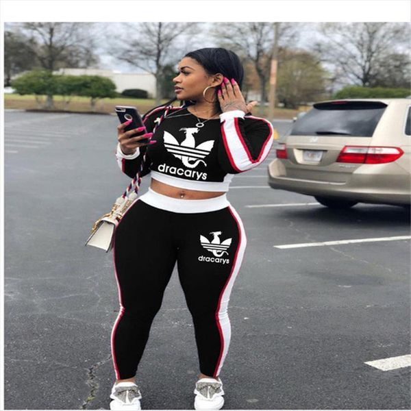 

fall winter sport fitness womens pants 2 two piece set outfits long sleeve crop leggings bodycon tracksuit, White