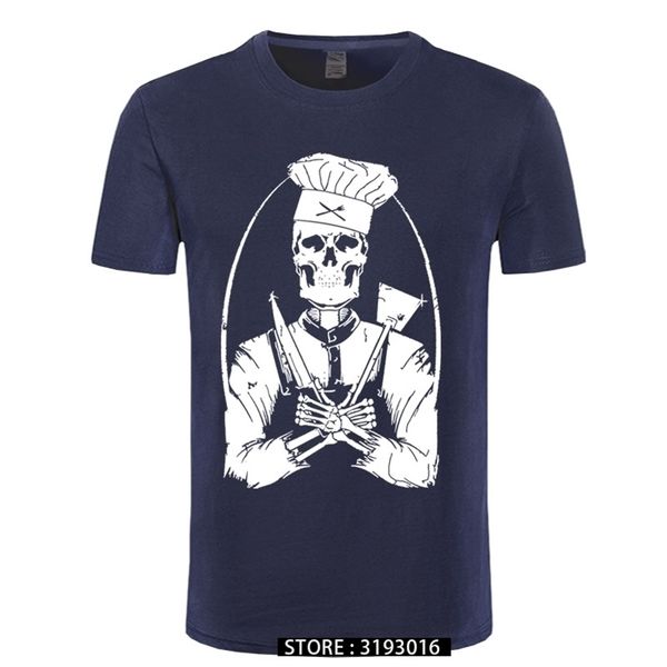 Teschio Cuoco Chef di Cucina Novità Design T Shirt da uomo in puro cotone stampato Fitnees Moda Top Tees Casual Camisas Hombre 210706