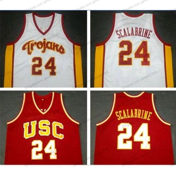 

custom retro brian scalabrine usc trojans college basketball jersey men's stitched white red any size 2xs-5xl name and number quality, Black;red