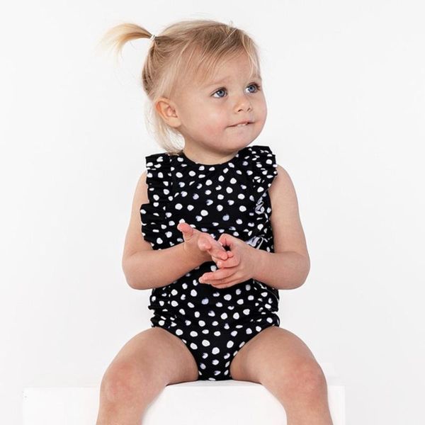 

one-pieces 2021 baby swimwear lotus leaf folds white dot children's bathing suit kids 1 pcs, Black