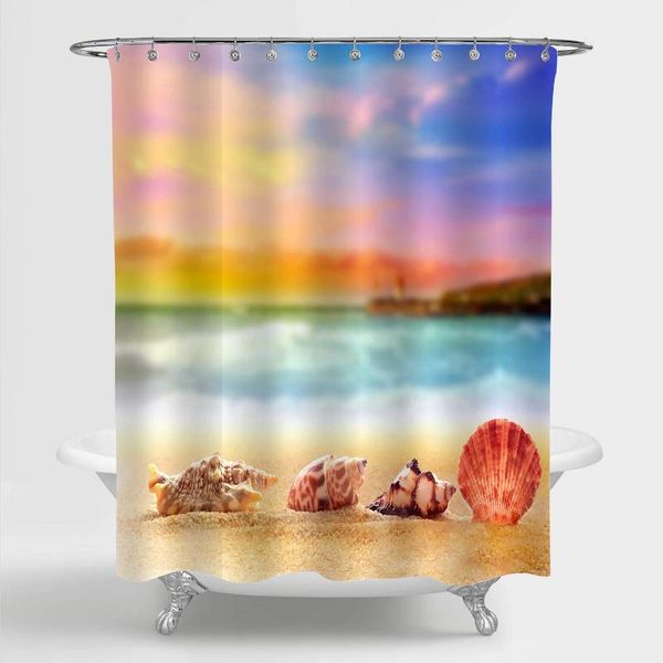 

shower curtains coastal beach curtain for tropical ocean themed bathroom decor seashells on the with sea wave and colorful sunset