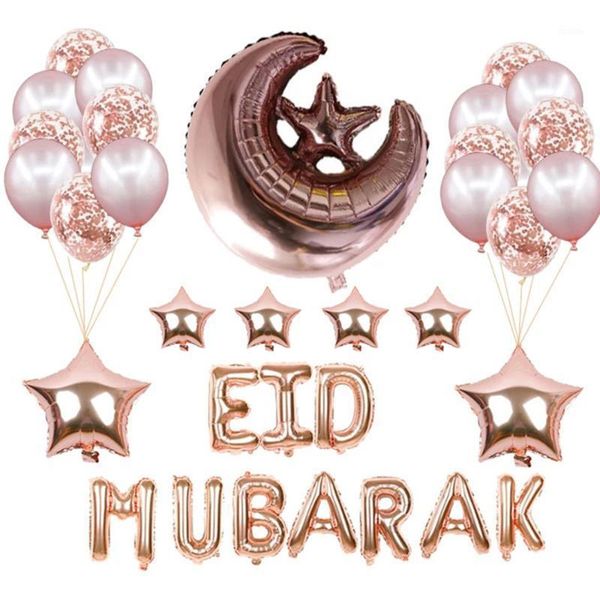 Decorazione del partito 37 pz/set Eid Mubarak Palloncini Ramadan Decorazioni Luna Stella Foglio di Alluminio Paillettes Palloncino Set Forniture Musulmane