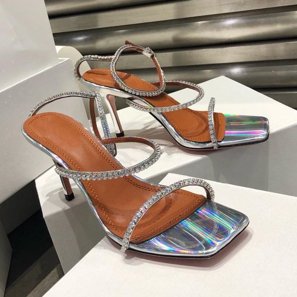 

gladiator sandals women cut-outs summer shoes woman crystal decor sandalias mujer 2021 new design high heel women shoes strap, Black
