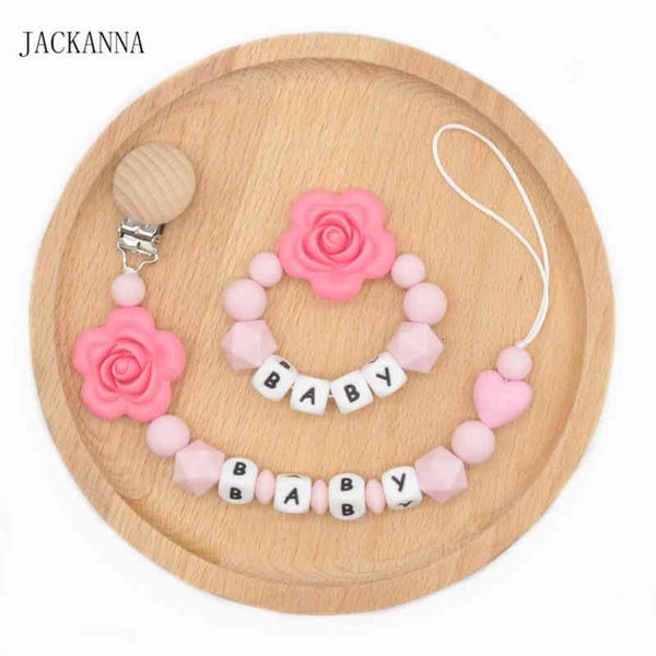 

pacifiers# personalise name baby clips holder chain set teething silicone chains flower teether dummy 7suz