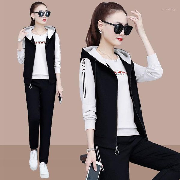 

women's tracksuits 2021 casual tracksuit women 3 piece set female hooded vest + sweatshirt pants sets zipper sportsuit for woman outfit, Gray
