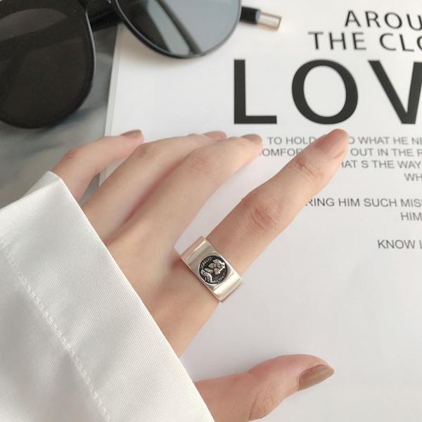 

cluster rings arrival 100% 925 sterling silver retro opening personality fashion simple ring female letter index finger for women gift, Golden;silver