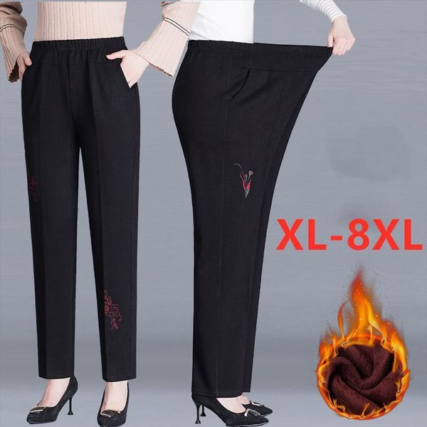 

oversize trousers autumn winter women capris elastic high waist casual plus size 8xl middle aged female straight, Black;white