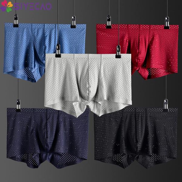 

underpants summer men's panties boxers for man underwear male homme shorts mesh holes silky seamless mens lingerie, Black;white