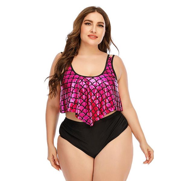 

one-piece suits 2021 summer plus size two pieces women's bikinis set cactus/letter printed ruffle big swimsuit large female swimming 5x