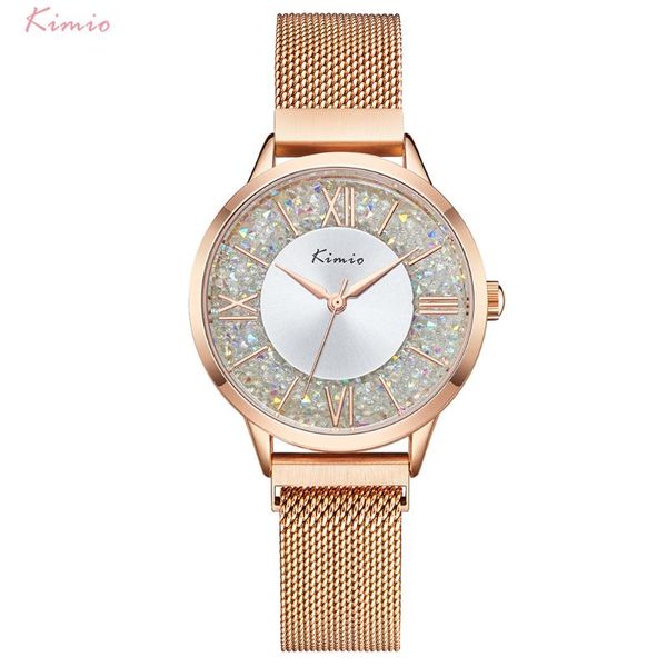 

kimio women fashion roman numerals quartz watch stainless steel mesh belt luxury crystal watches relogio feminino wristwatches, Slivery;brown
