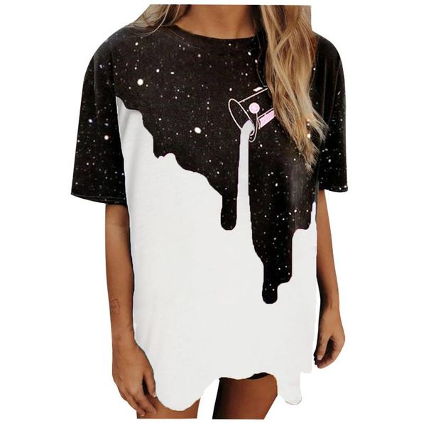 

women's t-shirt 2021 patchwork summer hanging sleeve printed pattern casual short ladies clothing, White
