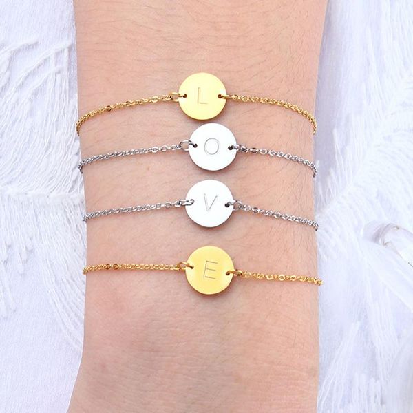 

link, chain women stainless steel letter bracelets for name bracelet initial charm alphabet accessory jewelry gifts, Black