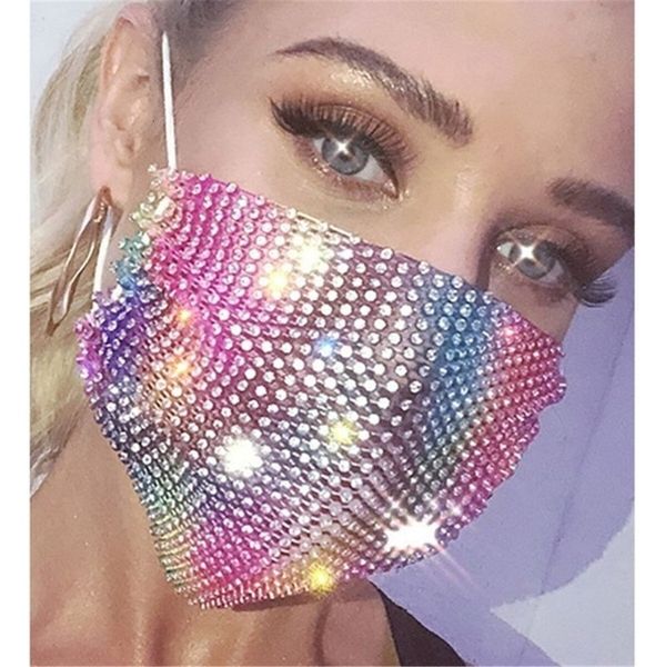 

2021 with rhinestones diamond crytal decoration jewelry facemask fashion glitter mesh net party mouth mask for women