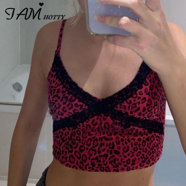 

women's tanks & camis iamty y2k lace patchwrk leopard clothing bow milkmaid cami bustier corset summer crop female cute red, White