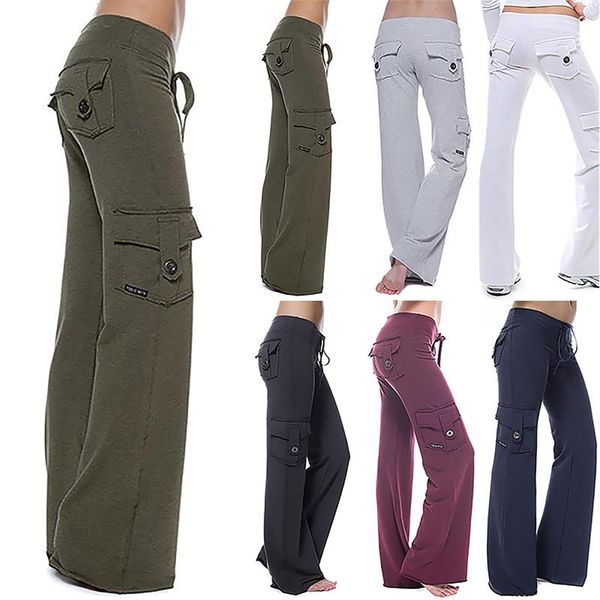 

woman pants solid pocket casual joggers women clothing plus size elastic waist drawstring wide leg trousers sports women's & capris, Black;white