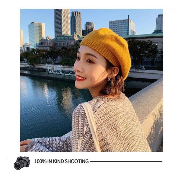 

berets caps for women hats luxury designer warm knitted woolen hat outdoor stretch cap 2021 winter warmth fashion retro, Blue;gray