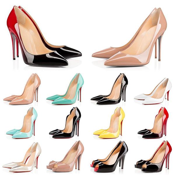 

2021 luxury black / nude leather shoes women high heels red bottom shoes 8cm 10cm 12cm classic high heel women pumps