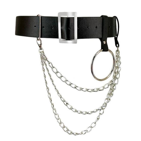 

harajuku women trouser leather designer punk belts with chain ring adjustable pin buckle waist belt for jeans fashion, Black;brown