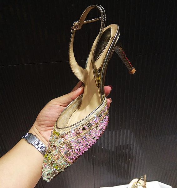 

dress shoes bridal lace party zapatos mujer tacon bling women pumps spring summer rhinestone high heels woman slingbacks wedding, Black