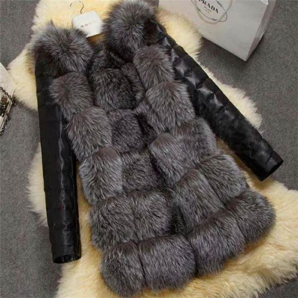 

women's wool & blends wepbel fashion winter women faux fur coat pu leather long sleeve jacket warm outwear lady casual overcoat, Black
