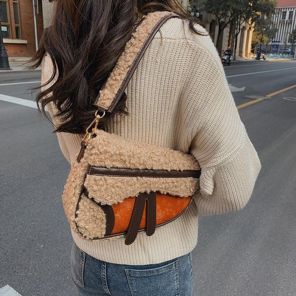 

evening bags designer brand small plush handbags for women luxury fluffy pu leather shoulder crossbody female 2021 winter