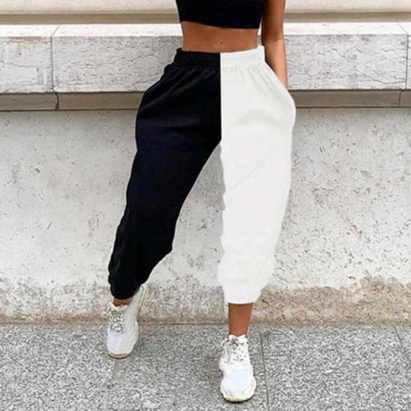 

women's pants & capris trendy sports trousers ankle banded loose women patchwork color gym, Black;white