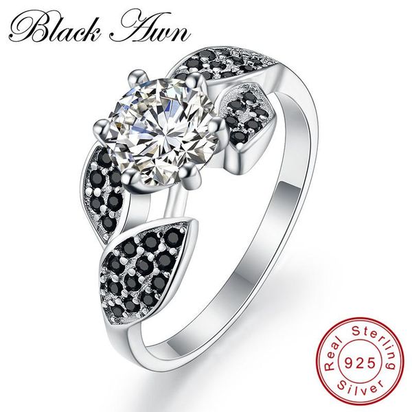 

cluster rings [black awn] neo-gothic 2.6g 925 sterling silver jewelry black and white eternity band ring for women engagement c137, Golden;silver