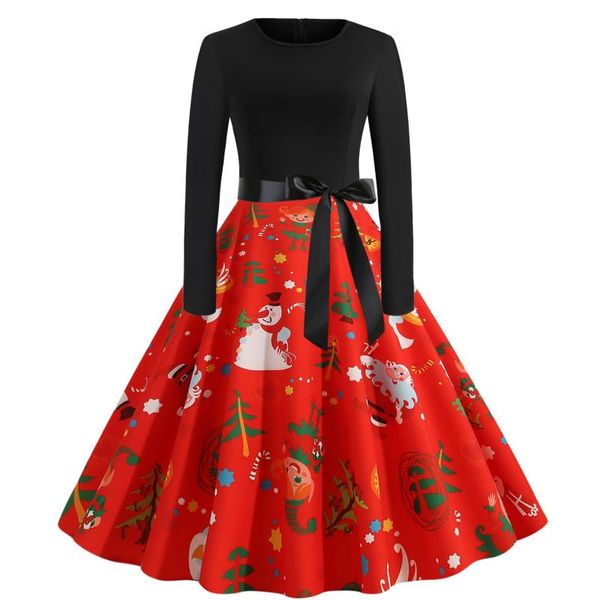 

casual dresses vintage dress 2021 women long sleeve christmas 1950s housewife for party clothes vestidos, Black;gray