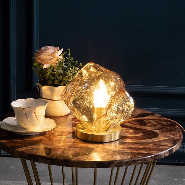 

simple nordic creative glass small table lamp personality art bedside bedroom living room decorative lamps
