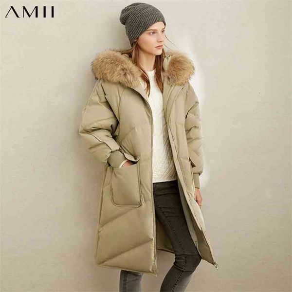 

winter fashion 90% white duck down jacket elegant fur collar loose hooded female thick coat 11930365 210527, Black