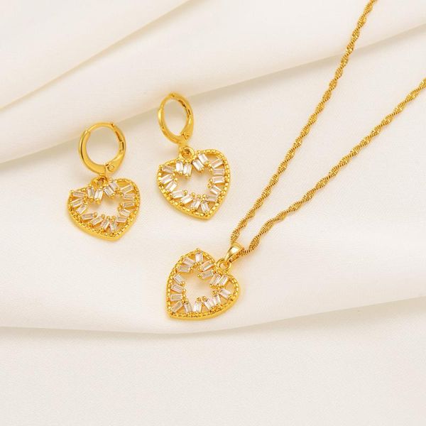 

earrings & necklace bangrui gold color lovely hollow heart pendant for women classic fashion jewelry sets african gifts, Silver