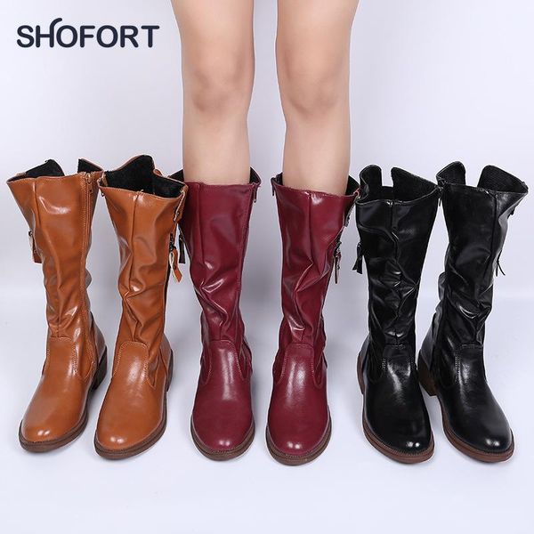 

boots shofort knee-high knight 2021 loose pleated motorcycle women fashion side zipper plus velvet non-slip winter shoes, Black