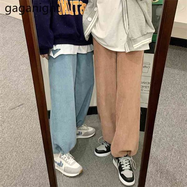 

casual loose women pants solid fashion streetwear corduroy girls trousers chic high waist plus size pant pantalon 210601, Black;white