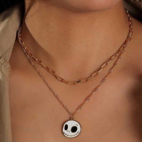 

pendant necklaces gothic bat pumpkin ghost face double necklace for women punk hip hop halloween jewelry gift fashion, Silver