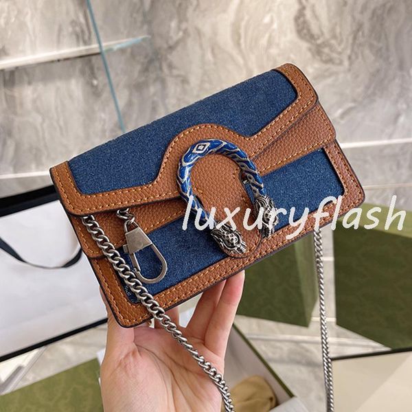 Ladies ombro de bolsa de ombro mini bolsa de pão de luxo série de jeans bolsas mensageiras Bolsa azul de carta azul