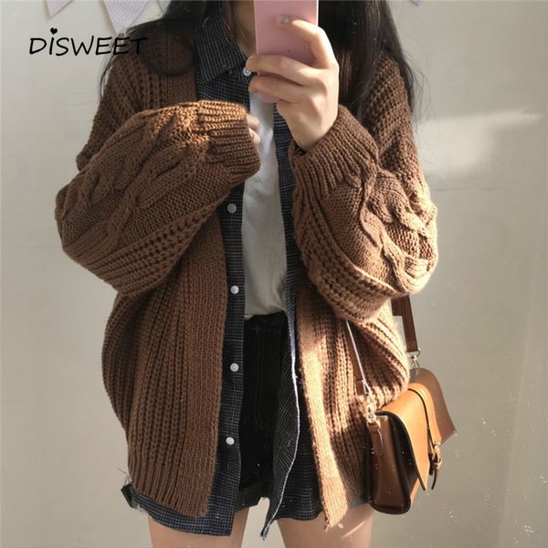 

knits autumn knit sweater harajuku loose warm cardigan women's clothing casual long sleeve winter fashion solid color coat, White