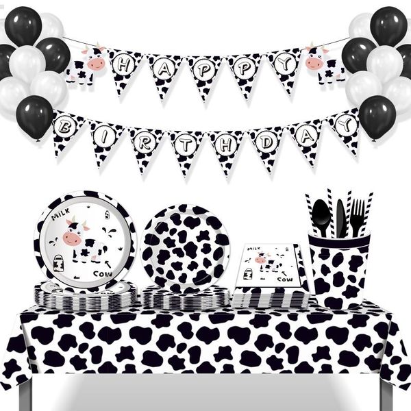 

disposable dinnerware cartoon animals foil cow farm theme birthday party decorations tableware set baby shower supplies ranch milk flag