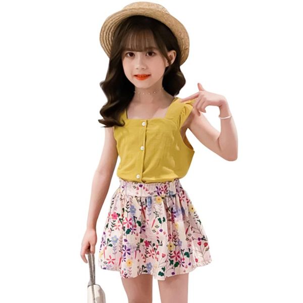 

clothing sets kids summer clothes vest + skirt children's for girls big casual style costume, White