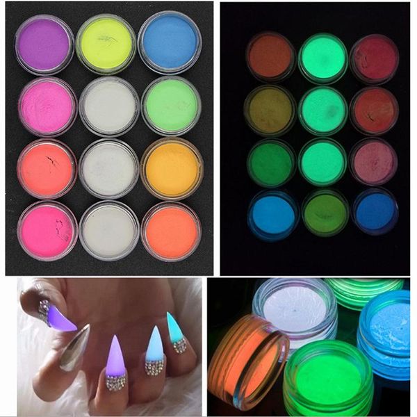 

12colors acrylic fluorescent glow in the dark crystal manicure nail arts art kits