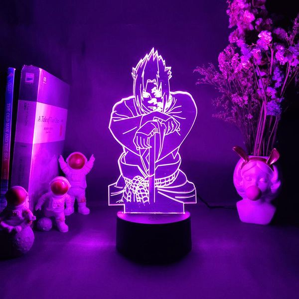 

night lights anime acrylic 3d led light uchiha sasuke figure for home decor child bedroom gift cartoon table lamp drop