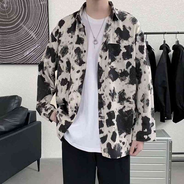

men's casual shirts spring leopard fashion retro printing men streetwear korean loose long-sleeved mens -2xl e74b, White;black