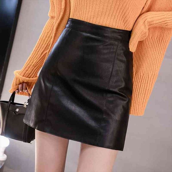 

pu small leather spring autumn womens skirts and winter high waist a slim woman mujer faldas saias mulher, Black