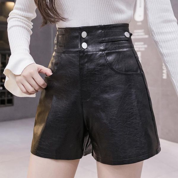 

women's pants & capris a-line leather shorts women wear spring and autumn 2021 high waist loose casual wide leg boots, Black;white