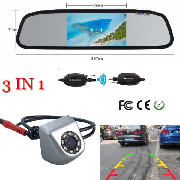 

car video wireless 4.3'' mirror monitor night vision tft reverse rear view camera assist backup silver color cam for all