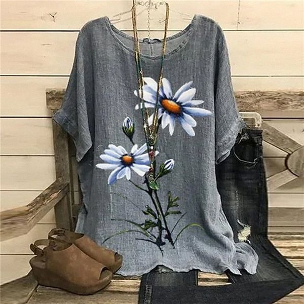 

women's plus size t shirt floral butterfly print short sleeve crewneck streetwear daily going out polyester spring summer blue white /, Black
